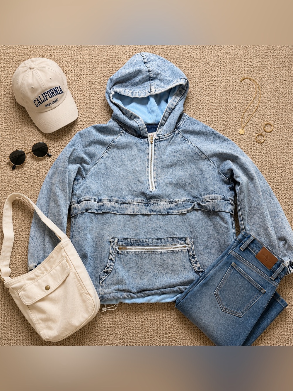 BiBi Light Blue Denim Pullover Hoodie